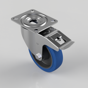 Blue Elastic Rubber 65ShoreA Plate Swivel Castor Brake 150mm 300kg Load