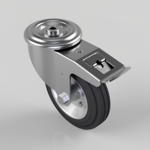 Black Rubber Pressed Steel Bolt Hole Swivel Castor Brake 160mm 140kg