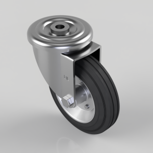 Black Rubber Pressed Steel Bolt Hole Swivel Castor 160mm 140kg Load