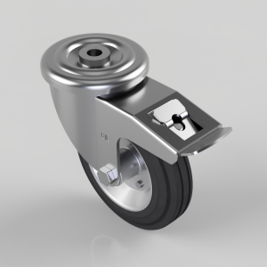 Black Rubber Pressed Steel Bolt Hole Swivel Castor Brake 160mm 160kg