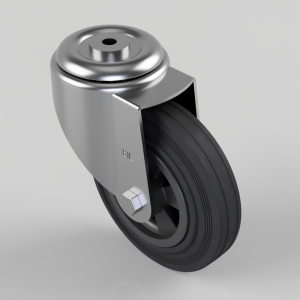 Black Rubber Bolt Hole Swivel Castor 160mm 140kg Load