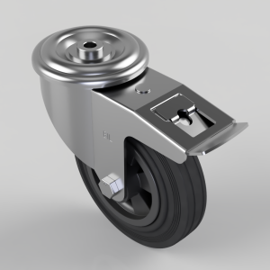 Black Rubber Bolt Hole Swivel Castor Brake 160mm 140kg Load