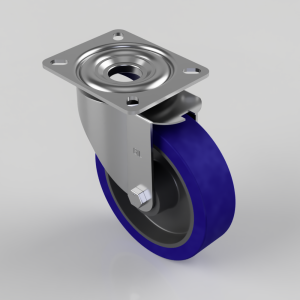 Blue Elastic Rubber 75ShoreA Plate Swivel Castor 160mm 300kg Load