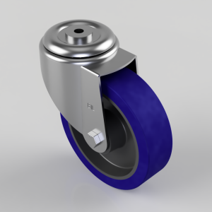 Blue Elastic Rubber 75ShoreA Bolt Hole Swivel Castor 160mm 300kg Load