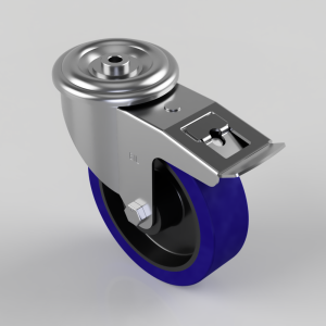 Blue Elastic Rubber 75ShoreA Bolt Hole Swivel Castor Brake 160mm 300kg
