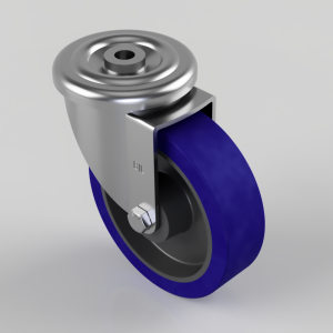 Blue Elastic Rubber 75ShoreA Bolt Hole Swivel Castor 160mm 300kg Load