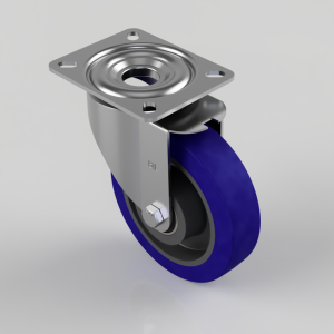 Blue Elastic Rubber 75ShoreA Plate Swivel Castor 160mm 300kg Load