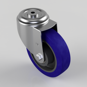 Blue Elastic Rubber 75ShoreA Bolt Hole Swivel Castor 160mm 300kg Load