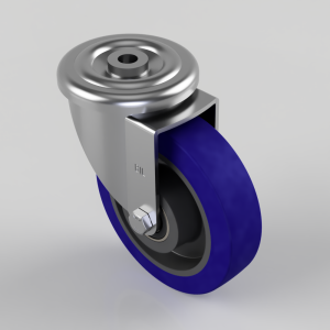 Blue Elastic Rubber 75ShoreA Bolt Hole Swivel Castor 160mm 300kg Load