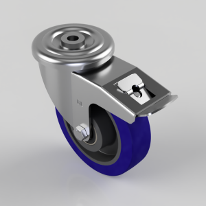 Blue Elastic Rubber 75ShoreA Bolt Hole Swivel Castor Brake 160mm 300kg