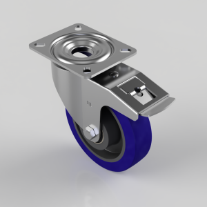 Blue Elastic Rubber 75ShoreA Plate Swivel Castor Brake 160mm 300kg Load