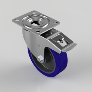 Blue Elastic Rubber 75ShoreA Plate Swivel Castor Brake 160mm 300kg Load