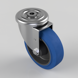 Blue Elastic Rubber 65ShoreA Bolt Hole Swivel Castor 160mm 400kg Load