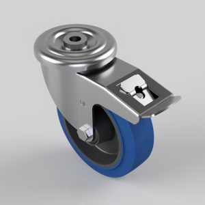 Blue Elastic Rubber 65ShoreA Bolt Hole Swivel Castor Brake 160mm 400kg