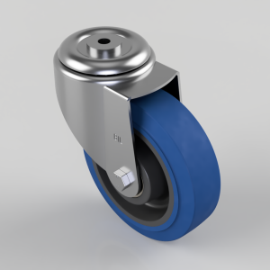 Blue Elastic Rubber 65ShoreA Bolt Hole Swivel Castor 160mm 350kg Load