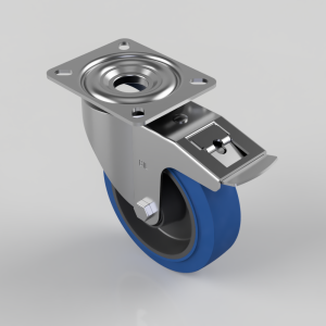 Blue Elastic Rubber 65ShoreA Plate Swivel Castor Brake 160mm 400kg Load