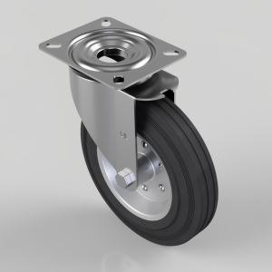 Black Rubber Pressed Steel Plate Swivel Castor 200mm 205kg Load