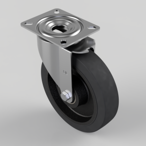 Elastic Rubber Cast Iron Plate Swivel Castor 200mm 400kg Load