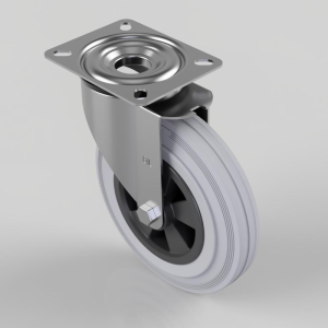 Grey Rubber Polypropylene Plate Swivel Castor 200mm 205kg Load
