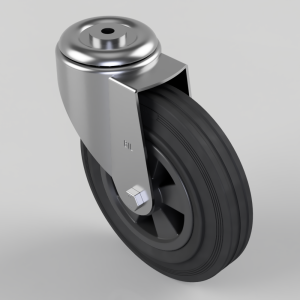 Black Rubber Bolt Hole Swivel Castor 200mm 205kg Load