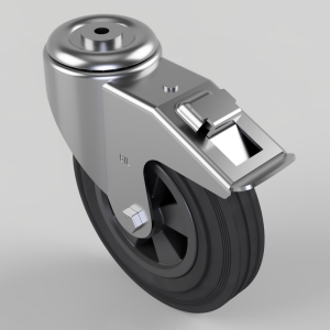 Black Rubber Bolt Hole Swivel Castor Brake 200mm 205kg Load