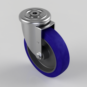 Blue Elastic Rubber 75ShoreA Bolt Hole Swivel Castor 200mm 400kg Load