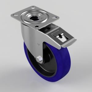 Blue Elastic Rubber 75ShoreA Plate Swivel Castor Brake 200mm 400kg Load