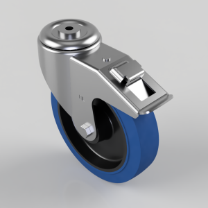 Blue Elastic Rubber 65ShoreA Bolt Hole Swivel Castor Brake 200mm 350kg