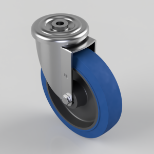 Blue Elastic Rubber 65ShoreA Bolt Hole Swivel Castor 200mm 500kg Load