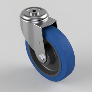 Blue Elastic Rubber 65ShoreA Bolt Hole Swivel Castor 200mm 350kg Load