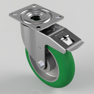Soft Ergonomic Polyurethane Plate Swivel Castor Brake 200mm 400kg Load