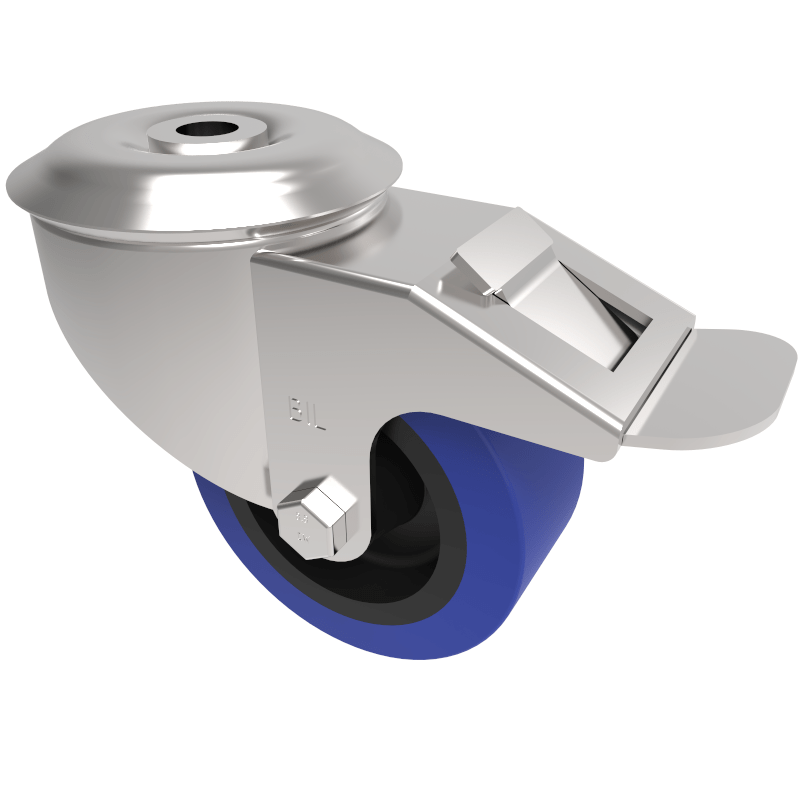 Blue Elastic Rubber 75ShoreA Bolt Hole Swivel Castor Brake 80mm 