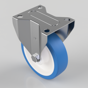 Soft Blue Polyurethane Nylon Plate Fixed Castor 125mm 200kg Load
