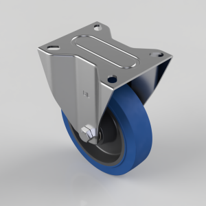 Blue Elastic Rubber 65ShoreA Plate Fixed Castor 150mm 300kg Load