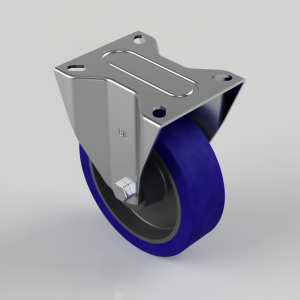 Blue Elastic Rubber 75ShoreA Plate Fixed Castor 160mm 300kg Load