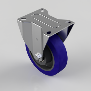 Blue Elastic Rubber 75ShoreA Plate Fixed Castor 160mm 300kg Load