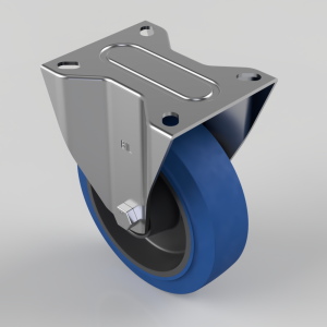 Blue Elastic Rubber 65ShoreA Plate Fixed Castor 160mm 400kg Load