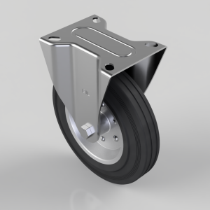Black Rubber Pressed Steel Plate Fixed Castor 200mm 205kg Load