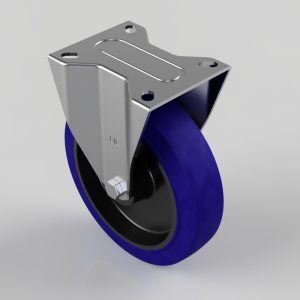 Blue Elastic Rubber 75ShoreA Plate Fixed Castor 200mm 400kg Load