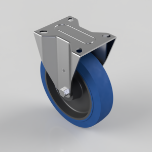 Blue Elastic Rubber 65ShoreA Plate Fixed Castor 200mm 400kg Load
