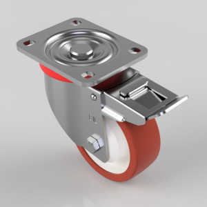 Polyurethane Nylon Plate Swivel Castor Brake 125mm 500kg Load