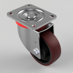 Polyurethane Cast Iron Plate Swivel Castor 125mm 400kg Load