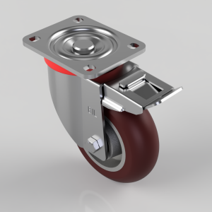 Ergonomic Polyurethane Plate Swivel Castor Brake 150mm 575kg Load