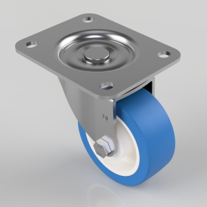 Soft Blue Polyurethane Nylon Plate Swivel Castor 100mm 270kg Load