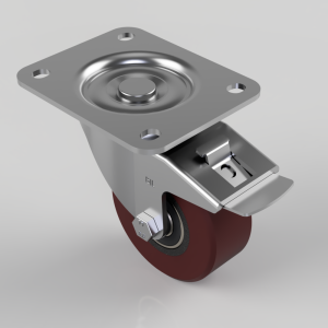 Polyurethane Cast Iron Plate Swivel Castor Brake 100mm 300kg Load