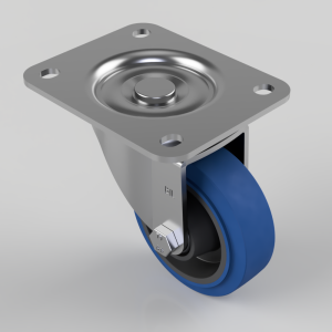 Blue Elastic Rubber 65ShoreA Plate Swivel Castor 100mm 200kg Load