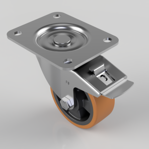 Polyurethane Nylon Plate Swivel Castor Brake 100mm 300kg Load
