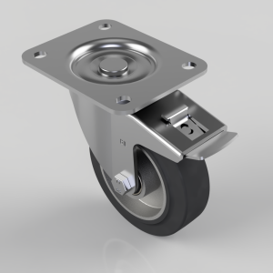 Elastic Rubber on Aluminium Plate Swivel Castor Brake 125mm 250kg Load