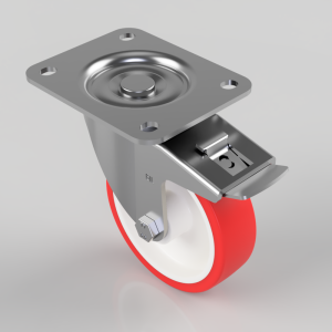 Polyurethane Nylon Plate Swivel Castor Brake 125mm 300kg Load