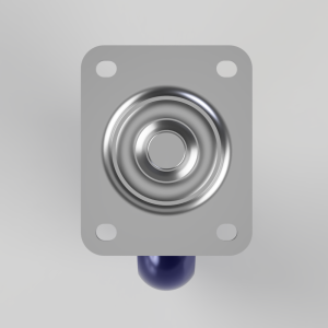 Metal push button mounted on a square gray plate with four corner holes for mounting, typical of an control panel button.